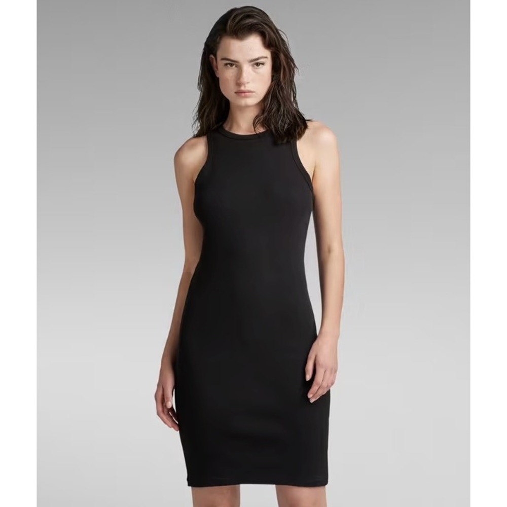 NWT G-Star RAW Rib Tank Dress Slim Women XS Black Minimalist Bodycon Casual Chic